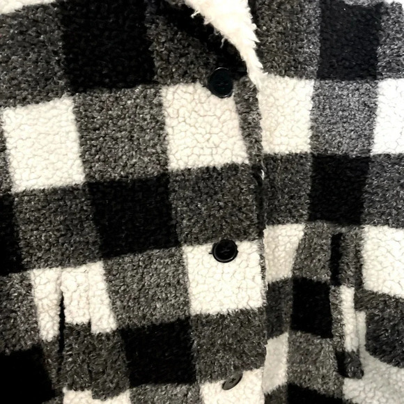 Steve Madden Black and White Plaid Sherpa Hooded Jacket US Large, worn once - Picture 13 of 15